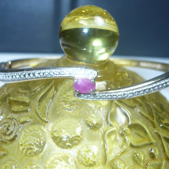 925 R China gold vermeil Sterling Silver Genuine Ruby hinged Bangle Bracelet - Picture 2 of 9